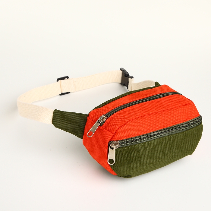 Сумка детская поясная на молнии, наружный карман, цвет хаки/оранжевый Сумка детская поясная на молнии, наружный карман, цвет хаки/оранжевый
