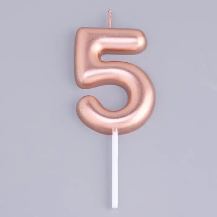 Свеча в торт &laquo;Европейская&raquo;, цифра 5, 6 см, розовое золото