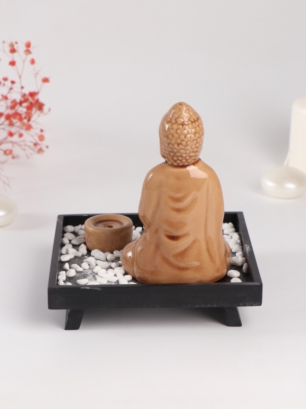 Подставка для благовоний керамика, дерево  Подставка для благовоний керамика, дерево "Будда- медитация" беж 14х14х14,5 см