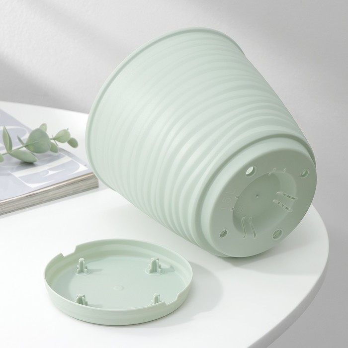 Горшок для цветов с поддоном Saffron, 1,5 л, d=14,6 см, h=13,5 см, цвет светло-зелёный Горшок для цветов с поддоном Saffron, 1,5 л, d=14,6 см, h=13,5 см, цвет светло-зелёный