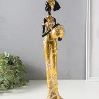 Сувенир полистоун "Африканка с кувшином, с повязкой в волосах" бело-золотой 9х8х37,5 см