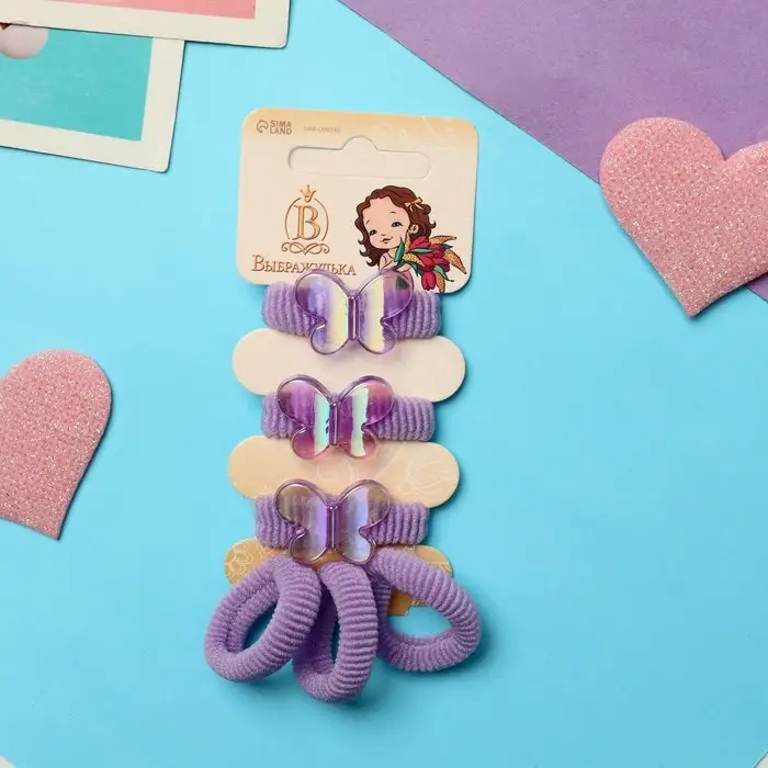 Резинка для волос  Резинка для волос "Сладость" (набор 6 шт) бабочка, сиреневый