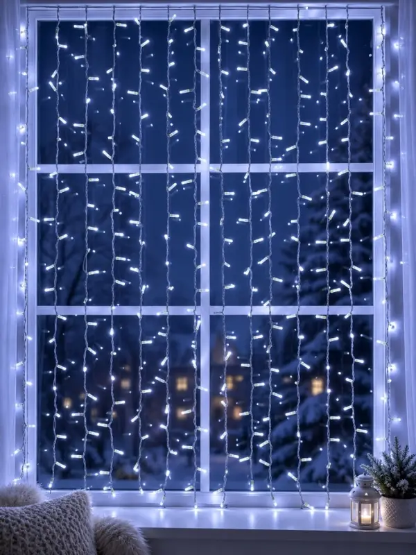 Гирлянда &laquo;Занавес&raquo; 2&times;1.5 м, IP65, УМС, прозрачная нить, 300 LED, свечение белое, 220 В