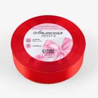 Лента атласная, с золотым люрексом, 25 мм, 23&plusmn;1 м, красная №026