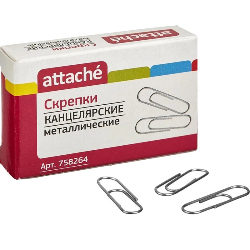 Скрепки Attache  металлические без. покрытия,28 мм, негофрирован.,100шт/уп