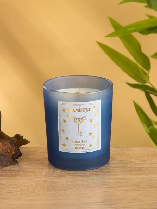 Свеча в стекле с камнем Manifest лаванда 200 гр соевый воск Свеча в стекле с камнем Manifest лаванда 200 гр соевый воск