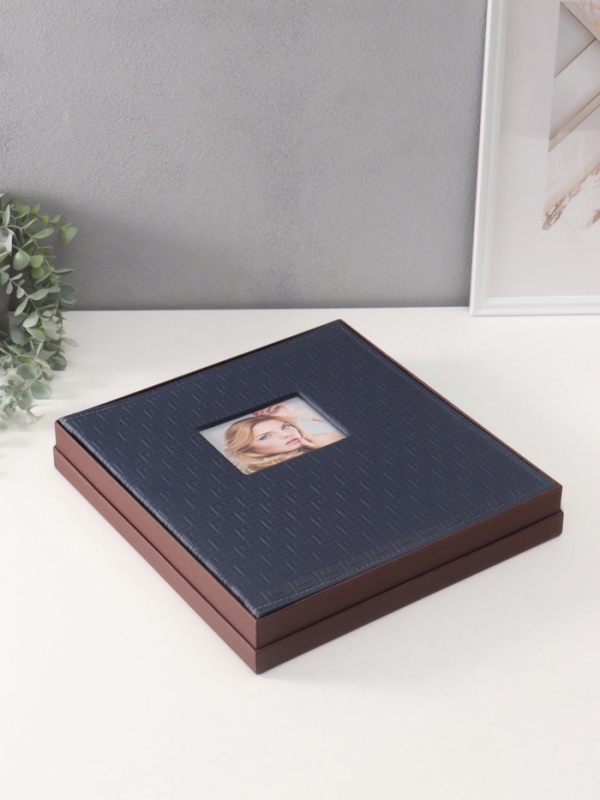 Фотоальбом на 500 фото 10х15 см "Греческий узор" кожзам, синий, в коробке 5,5х32,5х34 см