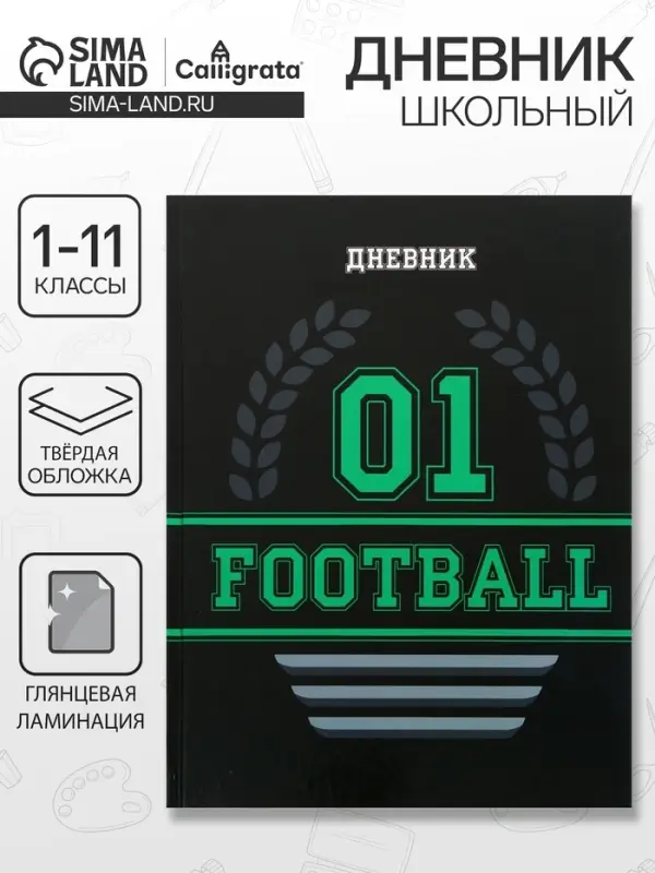 Дневник школьный для 1-11 классов, &laquo;Футбол. Эмблема&raquo;, твёрдая обложка 7БЦ, глянцевая ламинация, 40 листов