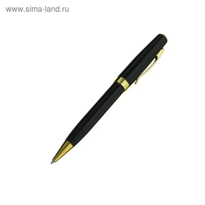 Ручка шариковая, подарочная, в пластиковом футляре, поворотная, &laquo;Линкольн&raquo;, чёрная с золотистыми вставками