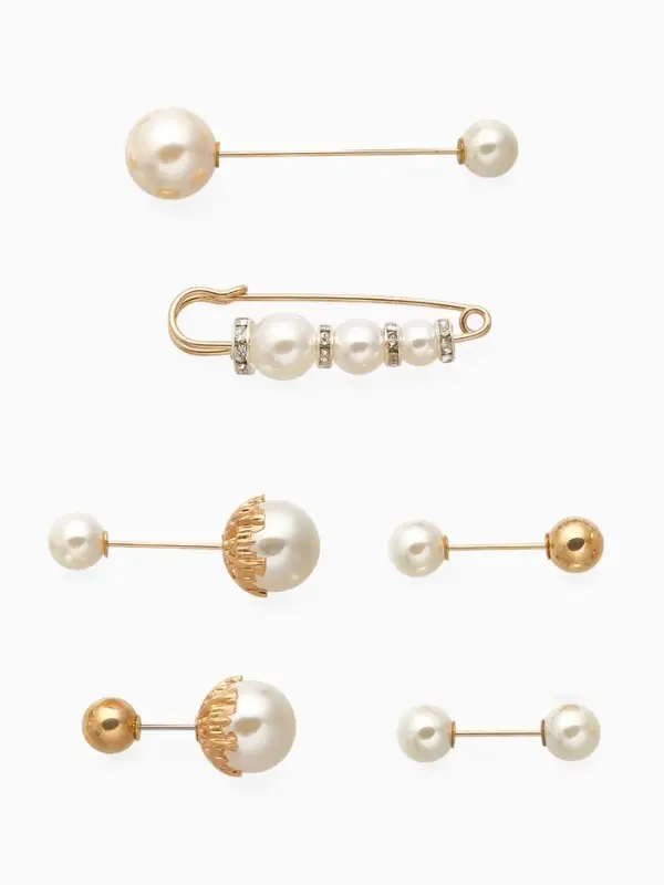 Набор булавок (6 шт.) &laquo;Жемчуг&raquo;, 6.5 см, белый в золоте