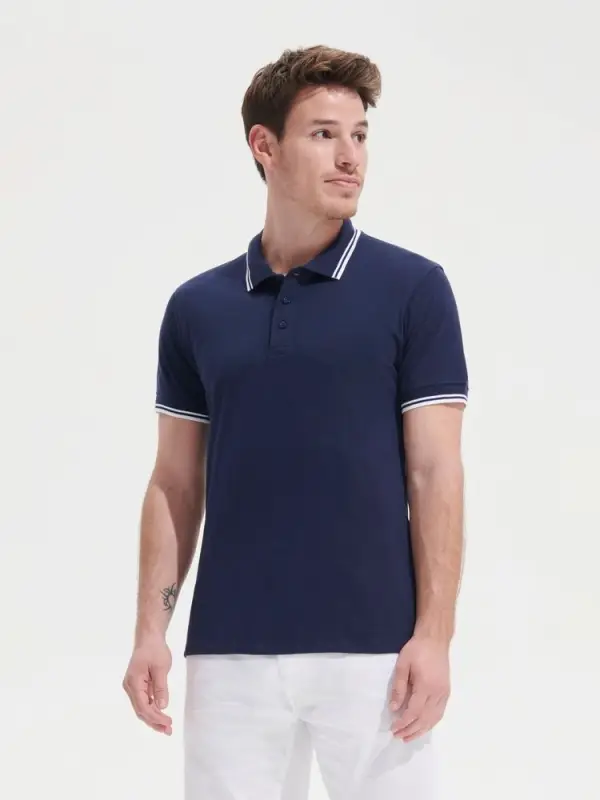 Рубашка поло мужская Pasadena Men 200 с контрастной отделкой белая с синим, размер S Рубашка поло мужская Pasadena Men 200 с контрастной отделкой белая с синим, размер S