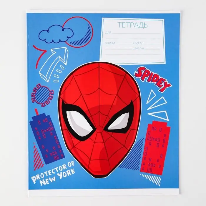 Тетрадь в клетку 12 листов, 5 видов МИКС, обложка мелованный картон, &laquo;Человек-паук&raquo;