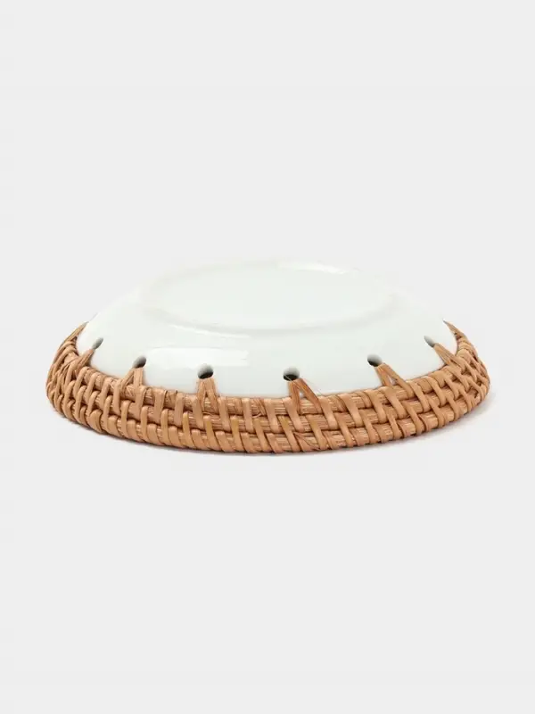 Тарелка керамическая с ротангом, 13.5&times;13.5&times;3 см, МИКС