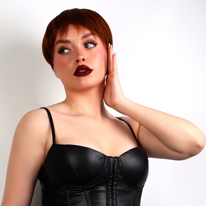 Парик искусственный, с чёлкой, каре, имитация кожи, 16 см, 160 гр, цвет рыжий Парик искусственный, с чёлкой, каре, имитация кожи, 16 см, 160 гр, цвет рыжий