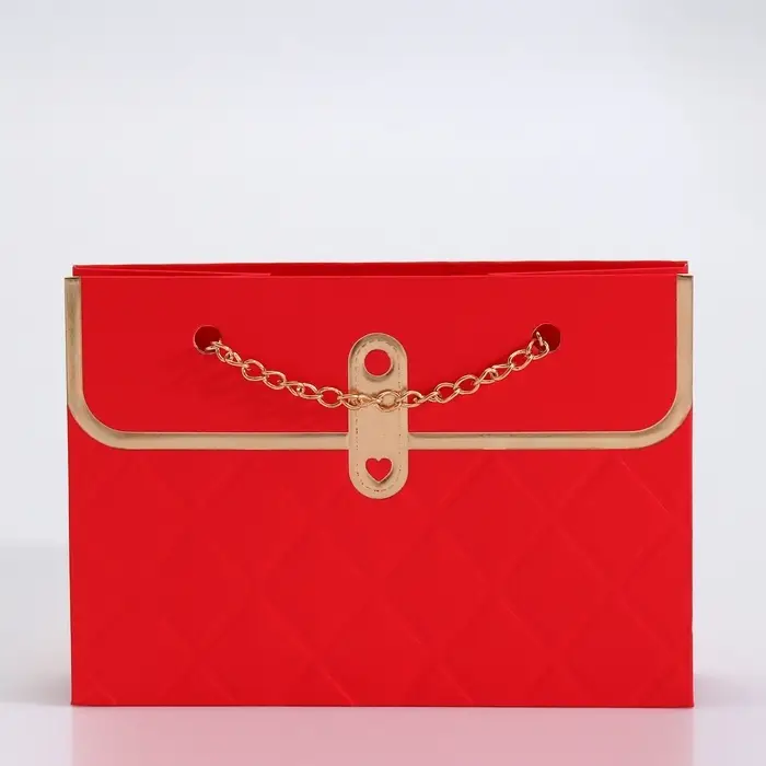 Пакет переноска для цветов, ручка цепь, &laquo;Красный&raquo;, с золотым тиснением, 15&times;10.5&times;10 см