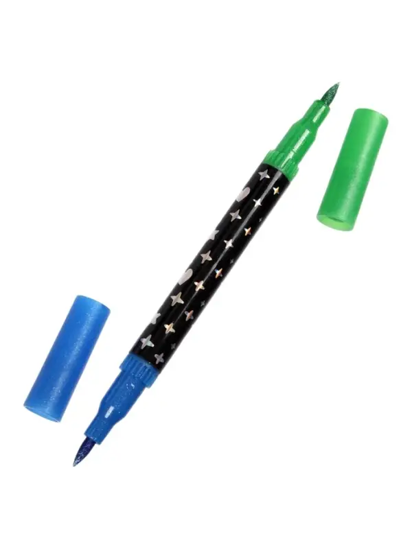 Фломастеры 12 штук, 24 цвета, с блёстками, двусторонние, в пластиковой коробке