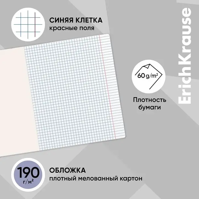 Тетрадь 96 листов в клетку ErichKrause Duotone Next, обложка мелованный картон, блок офсет, 100% белизна, МИКС