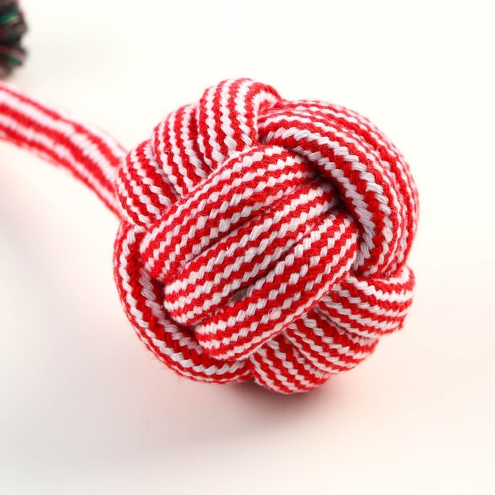 Игрушка-дразнилка для собак с шариком из каната, до 85 г, до 38 см, красная/белая Игрушка-дразнилка для собак с шариком из каната, до 85 г, до 38 см, красная/белая
