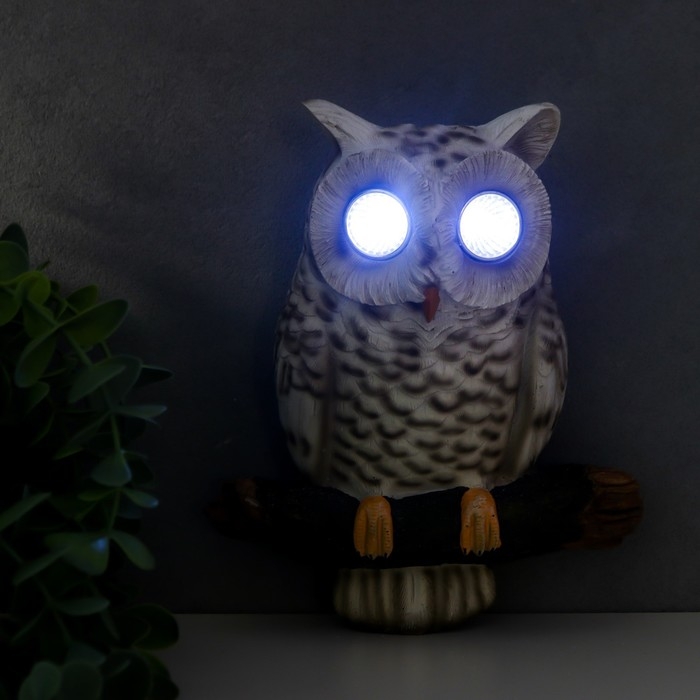 Сувенир настенный полистоун свет Сувенир настенный полистоун свет "Белый филин на ветке" от солнечной батареи 20х8х17,5 см