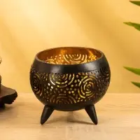 Подсвечник из кокоса, 15×15×13 см, коричнево-золотой