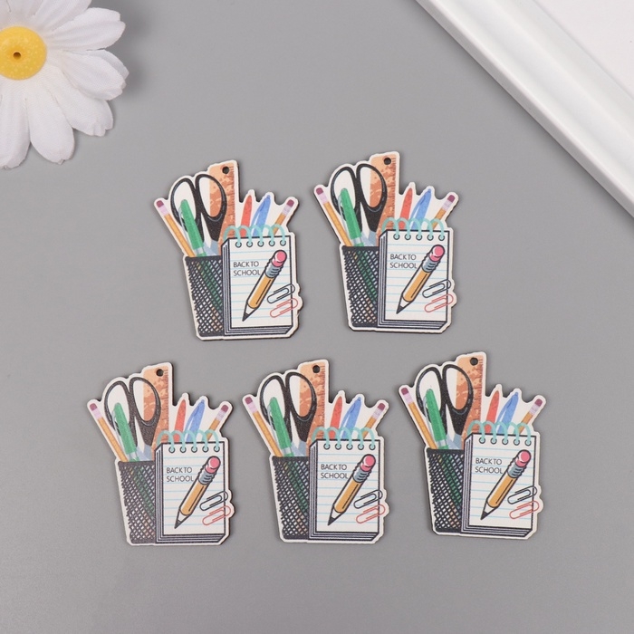 Декор для творчества дерево Декор для творчества дерево "Канцелярский набор" набор 5 шт 4,5х3,5х0,3 см