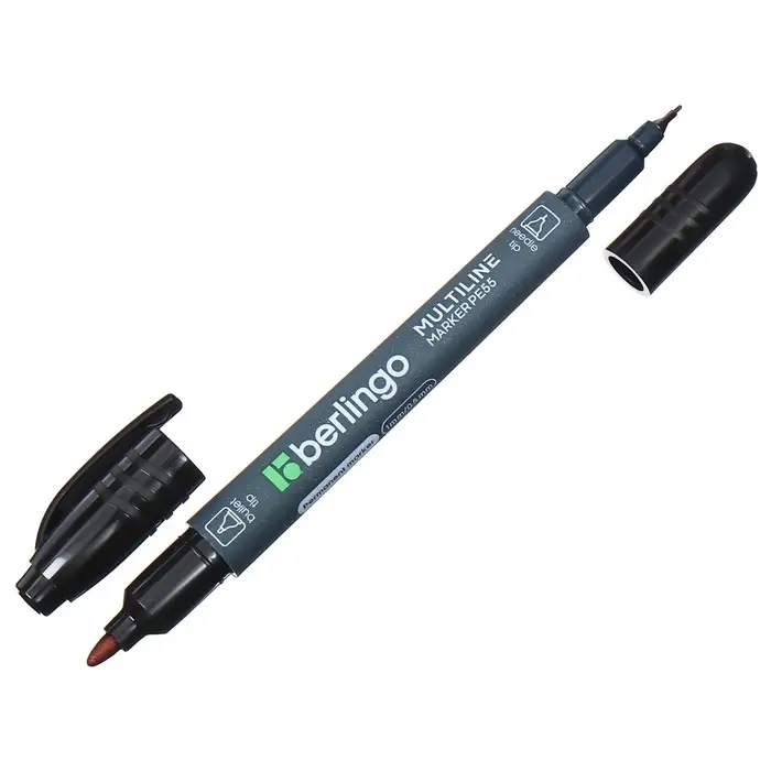 Маркер перманентный Berlingo, чёрный, двухсторонний, узел 1.0 мм/0.5 мм