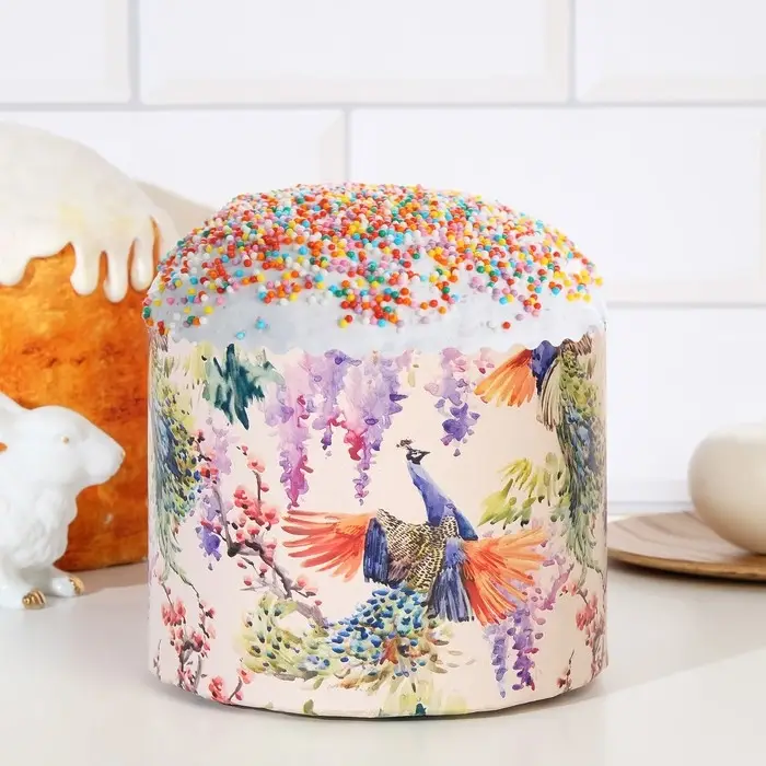 Форма бумажная для кулича Форма бумажная для кулича "Павлины" 134 x 100 мм ( фасовка 1400 шт)