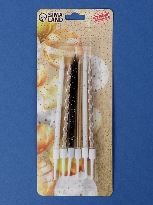 Свечи в торт Свечи в торт "Праздничное волшебство", 6 шт, белый, черный, розовое золото