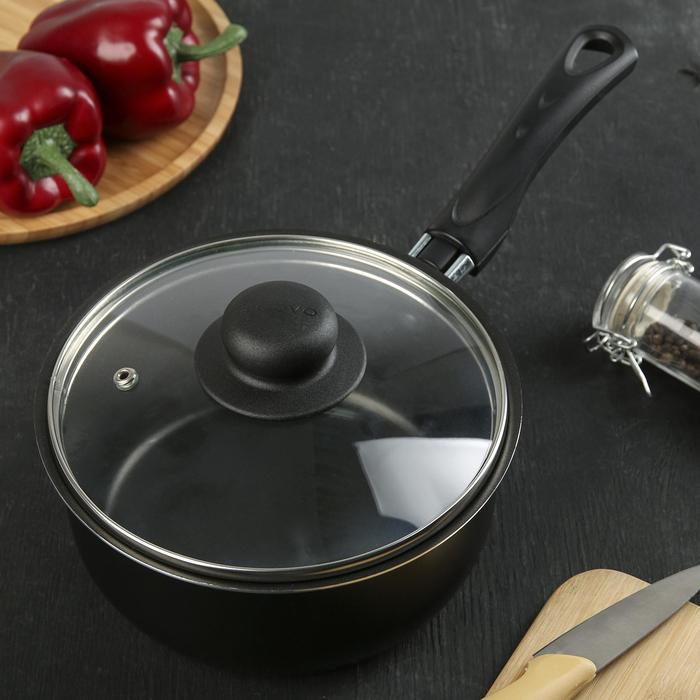 Ковш Consul d=18 см, 2 л, пластиковая ручка, стеклянная крышка, антипригарное покрытие, цвет чёрный Ковш Consul d=18 см, 2 л, пластиковая ручка, стеклянная крышка, антипригарное покрытие, цвет чёрный