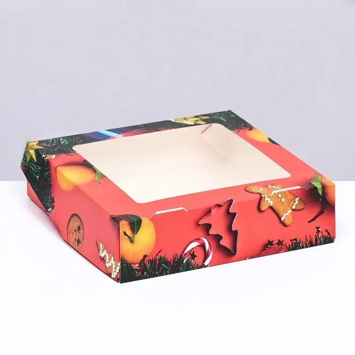 Коробка подарочная новогодняя складная с окном «Апельсин», 15×15×4 см Коробка подарочная новогодняя складная с окном «Апельсин», 15×15×4 см