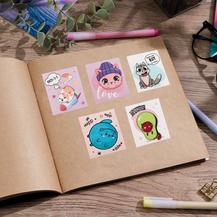 Наклейки детские бумажные, «Замурчательные истории», 11 х 15.5 см, 5 листов Наклейки детские бумажные, «Замурчательные истории», 11 х 15.5 см, 5 листов