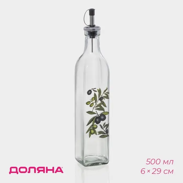 Бутылка для соусов и масла Доляна &laquo;Олива&raquo;, 500 мл, 6&times;29 см, стекло, прозрачная