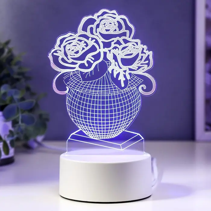 3D-светильник настольный светодиодный RISALUX &laquo;Ваза с цветами&raquo;, LED, RGB, от сети