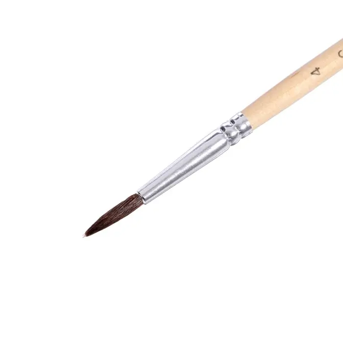 Кисть для рисования, белка, № 4, круглая, деревянная ручка, международный размер