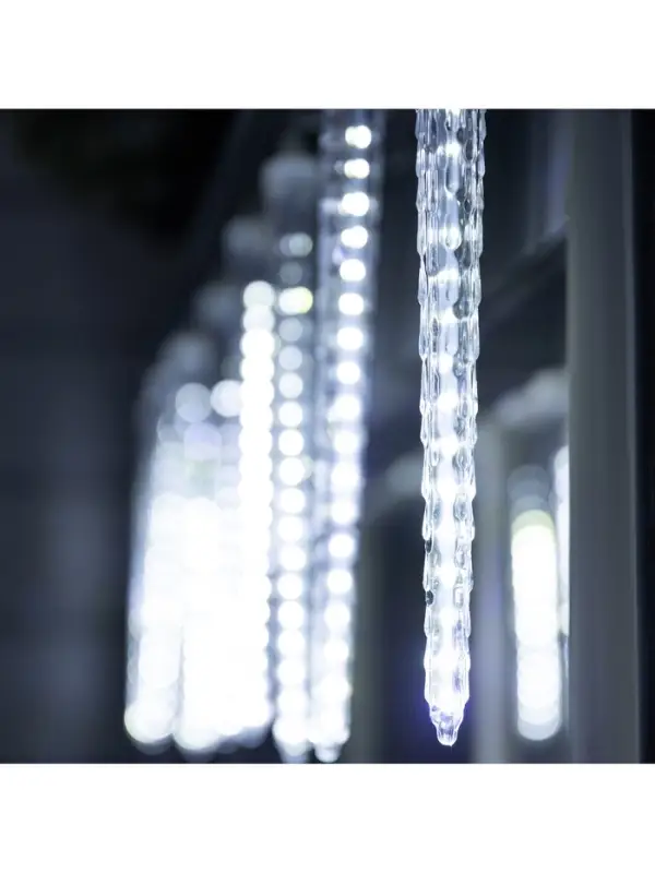 Гирлянда &laquo;Сосульки рифленые&raquo; 2.5&times;0.3 м, IP65, прозрачная нить, 192 LED, свечение белое с эффектом стекания, 12 В