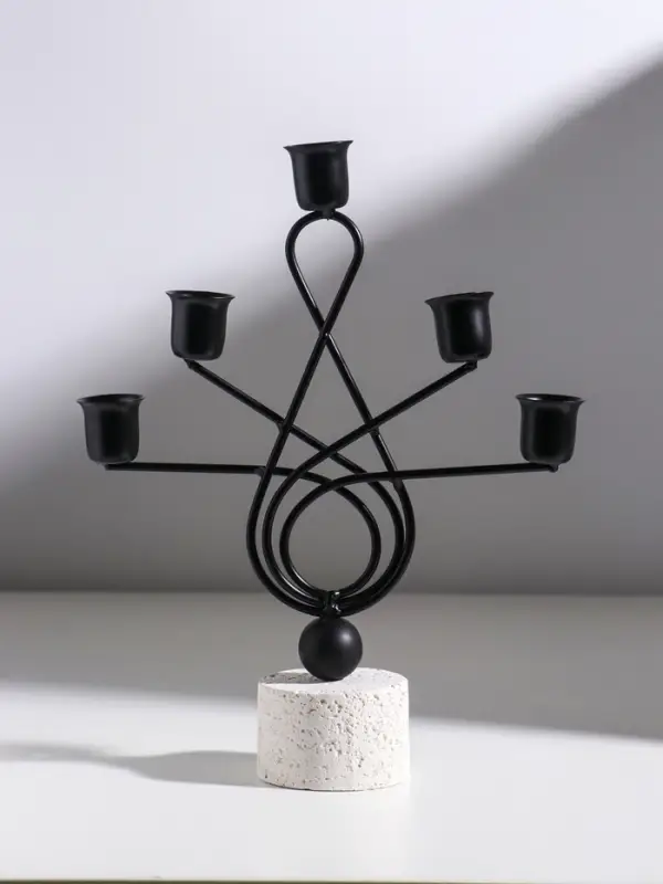 Подсвечник металл, дерево на 5 свечей  Подсвечник металл, дерево на 5 свечей "Викторианский" d=2,5 см чёрный 22,2х7х28 см