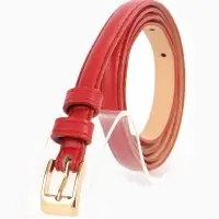 Ремень женский тонкий, 110&times;1.3 см, классическая пряжка металл, золотистая, красный