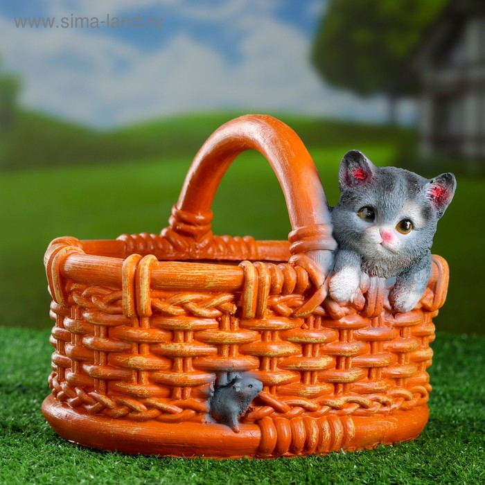 Фигурное кашпо Фигурное кашпо "Котёнок в лукошке" 24х22х19см