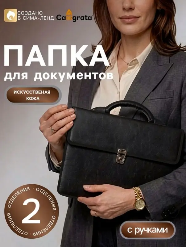 Портфель деловой 340&times;260&times;80 мм, 2 отделения, искусственная кожа &laquo;Вырица&raquo; чёрный 4С11