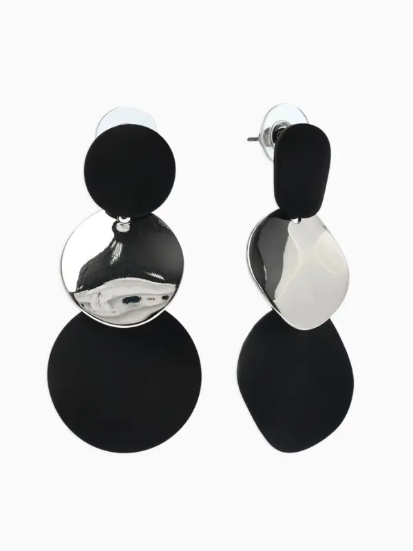 Серьги &laquo;Трио круги&raquo;, чёрные в серебре