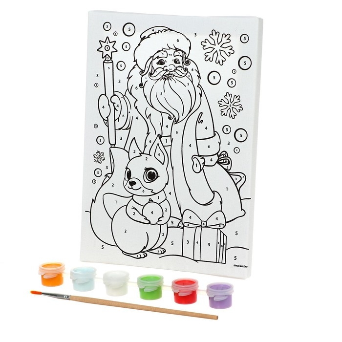 Картина по номерам на холсте с подрамником на новый год «Дед Мороз и бёлочка», 15 х 21 см Картина по номерам на холсте с подрамником на новый год «Дед Мороз и бёлочка», 15 х 21 см