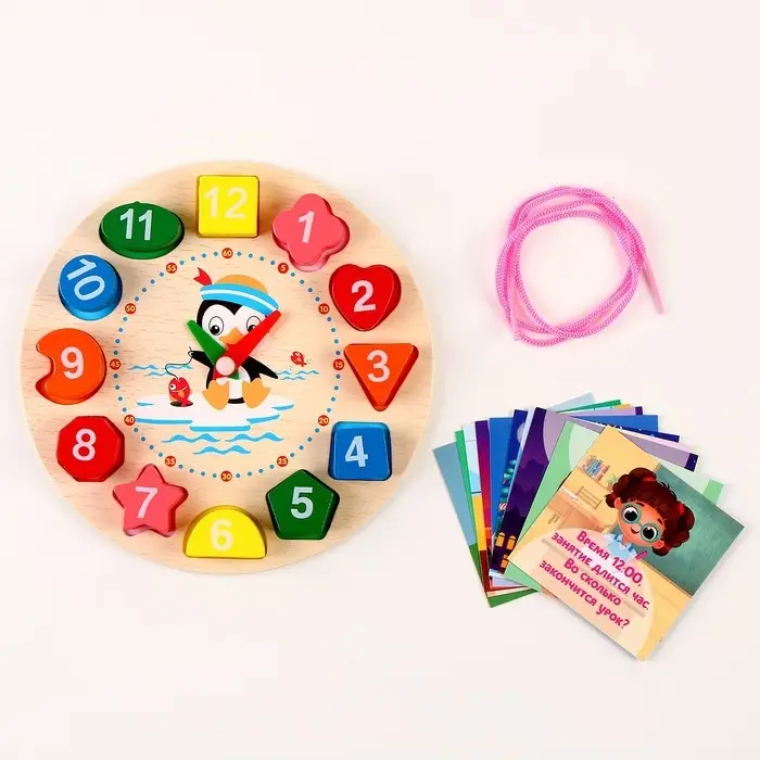 Развивающая деревянная игрушка &laquo;Часы&raquo;, 20 заданий