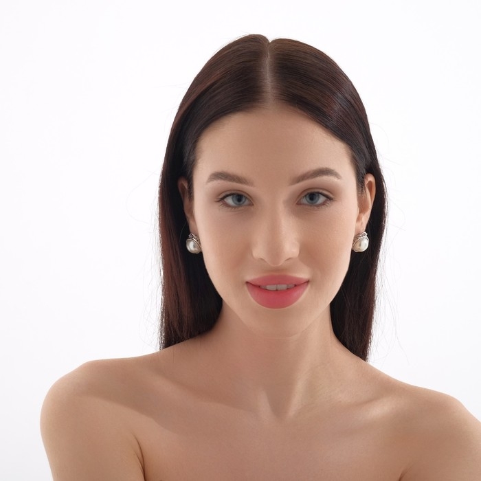 Серьги с жемчугом «Эдель» круг классика, цвет белый в серебре Серьги с жемчугом «Эдель» круг классика, цвет белый в серебре