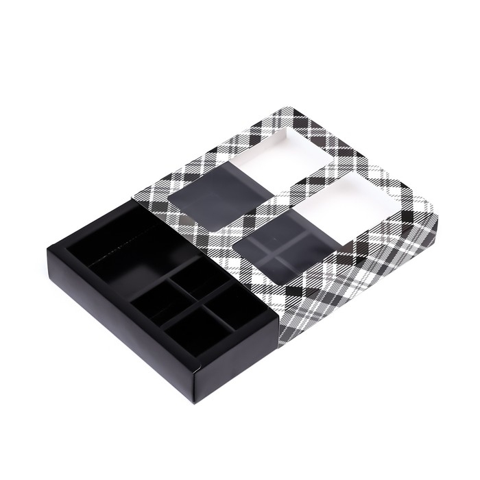 Коробка для 8 конфет + шоколад, с окном , Коробка для 8 конфет + шоколад, с окном , "Мужской" 17,7 х 17,8 х 3,8 см. Кондитерская упаковка