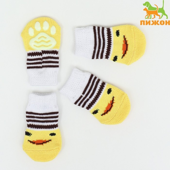 Носки нескользящие, размер S (2,5/3,5 * 6 см), набор 4 шт , цыпленок Носки нескользящие, размер S (2,5/3,5 * 6 см), набор 4 шт , цыпленок
