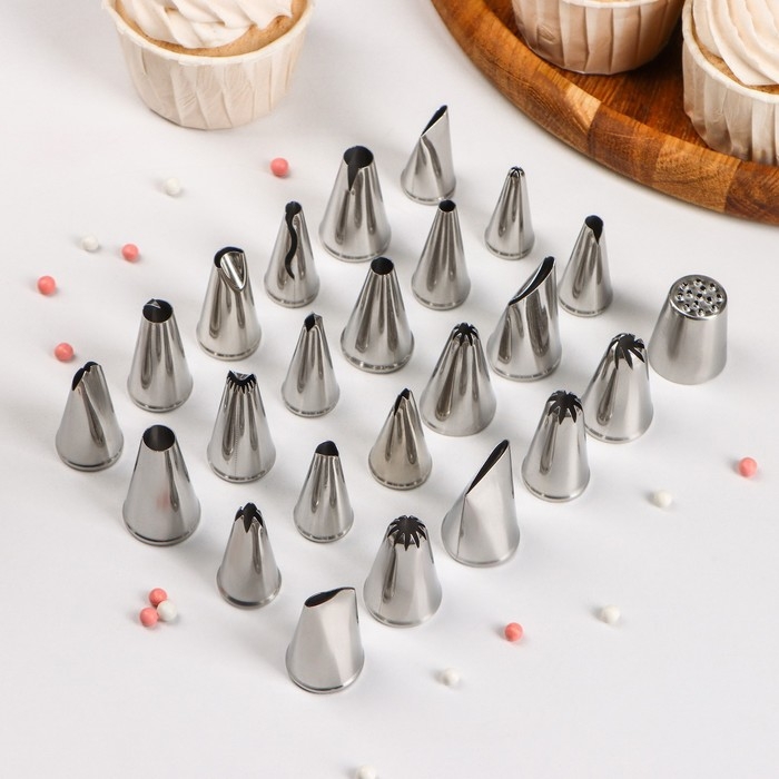 Набор насадок кондитерских, d=2 см, 24 шт, в кейсе, насадки МИКС Набор насадок кондитерских, d=2 см, 24 шт, в кейсе, насадки МИКС