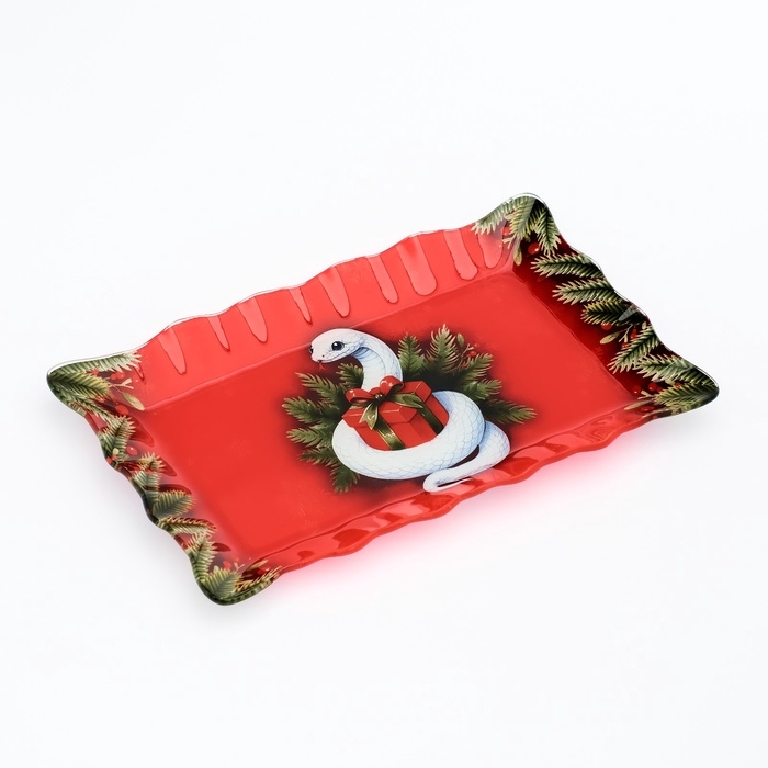 Блюдо новогоднее стеклянное «Новогодняя змейка», 24,6 х 14,7 см Блюдо новогоднее стеклянное «Новогодняя змейка», 24,6 х 14,7 см