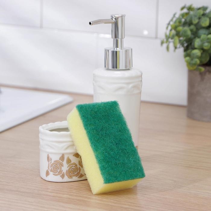 Дозатор для моющего средства с подставкой для губки Доляна «Роза золотая», 200 мл Дозатор для моющего средства с подставкой для губки Доляна «Роза золотая», 200 мл