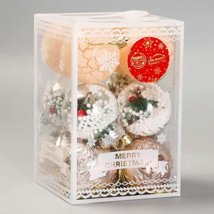 Набор шаров пластик d-6 см, 12 шт Набор шаров пластик d-6 см, 12 шт "Зимняя музыка" ёлочка, золото