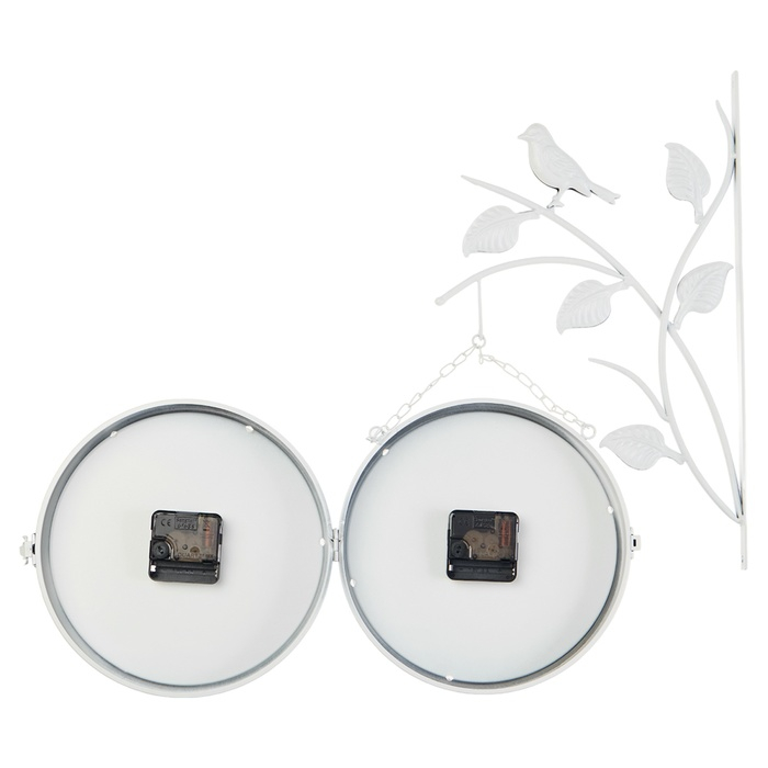Часы настенные двусторонние, на подвесе Часы настенные двусторонние, на подвесе "Птичка на ветке", d-23 см, белые
